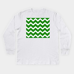 Zigzag geometric pattern - green and white. Kids Long Sleeve T-Shirt